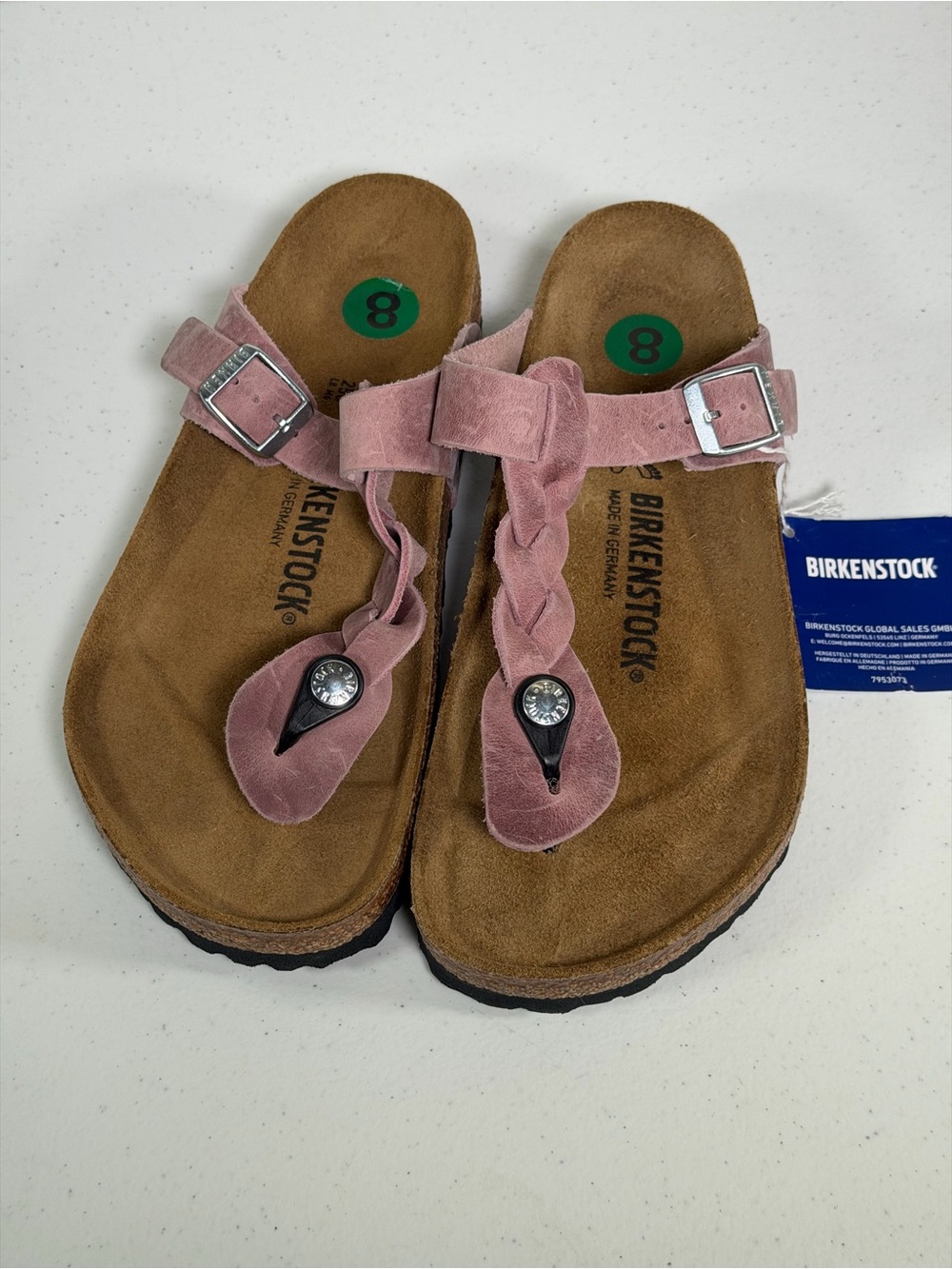 Birkenstock Pink Suede Braided Thong Sandals